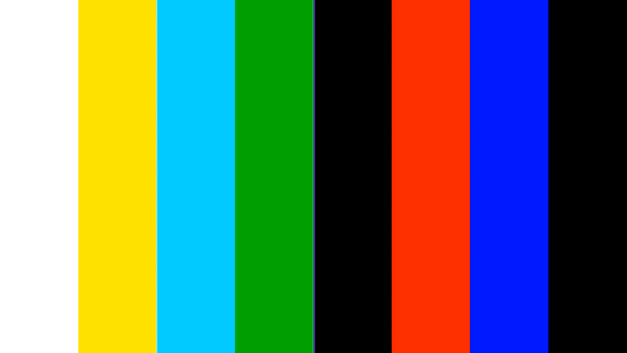 AP1302 colour bars after the clock correction, with the patterned strip and green margin absent.